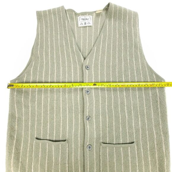 VINTAGE 100% Wool Old Money Button Down Knit Vest Cardigan Sweater Medium Stripe - Picture 3 of 6